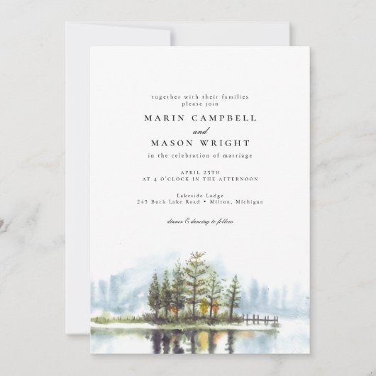 Rustic Lake Forest Waterverf Woodland Wedding Kaart (Voorkant)