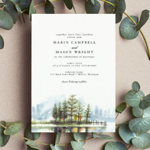 Rustic Lake Forest Waterverf Woodland Wedding Kaart