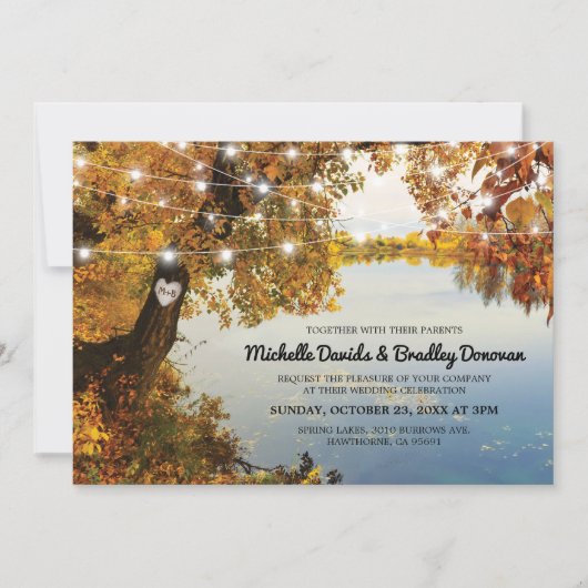 Rustic Lake Herfst Tree Wedding Kaart (Voorkant)