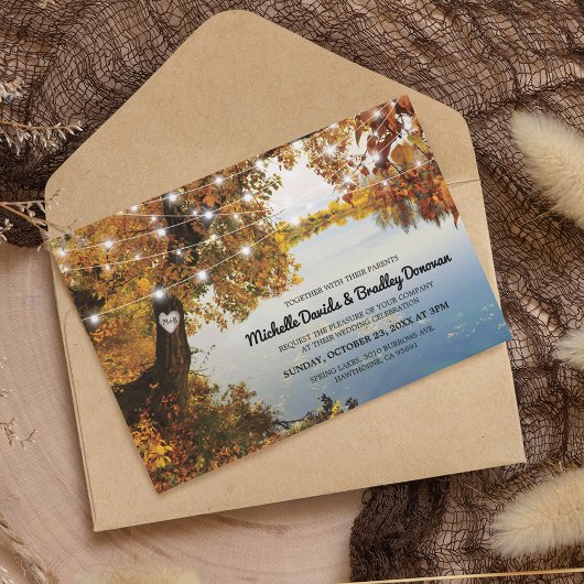 Rustic Lake Herfst Tree Wedding Kaart