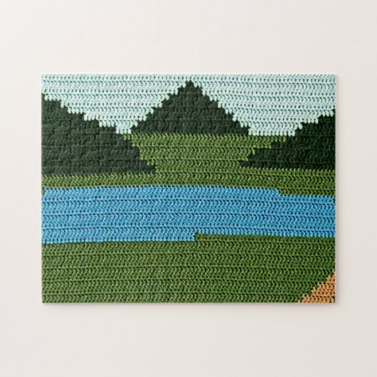 Rustic Lake Hills Green Designer Crochet Print Legpuzzel (Horizontaal)