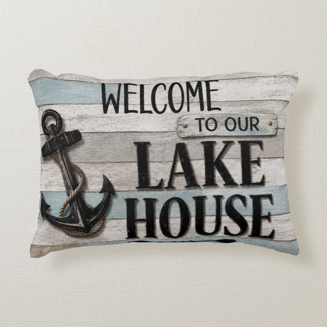 Rustic Lake House Anchor Nautical Coastal  Accent Kussen (Voorkant)