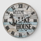 Rustic Lake House Anchor Nautical Coastal  Grote Klok (Voorkant)