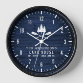 Rustic Lake House Boat Oars Trees Blue Wood Print (Voorkant)