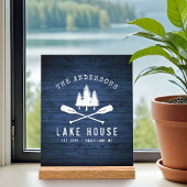 Rustic Lake House Boat Oars Trees Blue Wood Print Acryl Bord