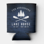 Rustic Lake House Boat Oars Trees Blue Wood Print Blikjeskoeler (Voorkant)