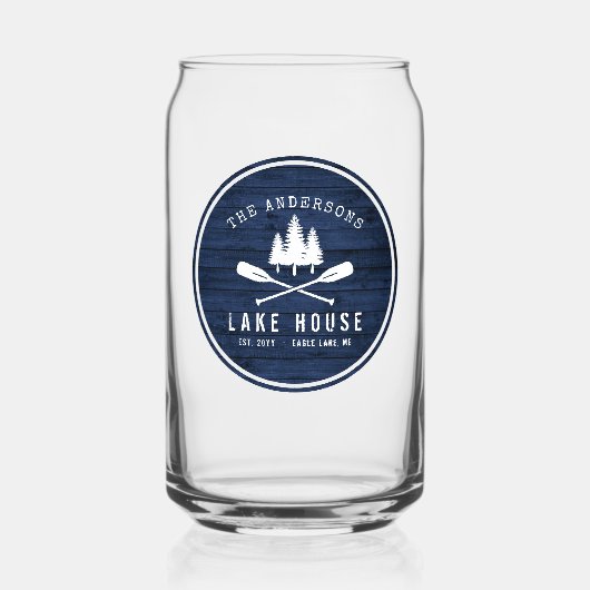 Rustic Lake House Boat Oars Trees Blue Wood Print Blikvorm Glas (Voorkant)