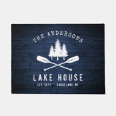 Rustic Lake House Boat Oars Trees Blue Wood Print Deurmat (Voorkant)