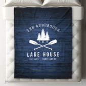 Rustic Lake House Boat Oars Trees Blue Wood Print Fleece Deken