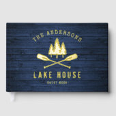 Rustic Lake House Boat Oars Trees Blue Wood Print Gastenboek (Voorkant)