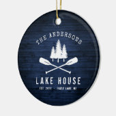 Rustic Lake House Boat Oars Trees Blue Wood Print Keramisch Ornament (Links)