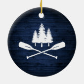 Rustic Lake House Boat Oars Trees Blue Wood Print Keramisch Ornament (Achterkant)