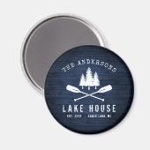 Rustic Lake House Boat Oars Trees Blue Wood Print Magneet (Voorkant / Achterkant)