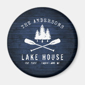 Rustic Lake House Boat Oars Trees Blue Wood Print Magneet (Voorkant)