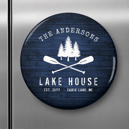 Rustic Lake House Boat Oars Trees Blue Wood Print Magneet