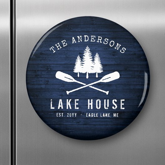 Rustic Lake House Boat Oars Trees Blue Wood Print Magneet