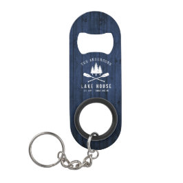 Rustic Lake House Boat Oars Trees Blue Wood Print Mini Flessenopener