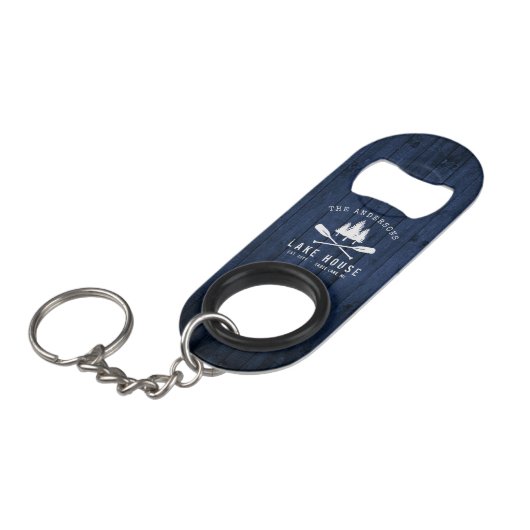 Rustic Lake House Boat Oars Trees Blue Wood Print Mini Flessenopener (Voorkant Gekanteld)