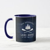Rustic Lake House Boat Oars Trees Blue Wood Print Mok (Links)
