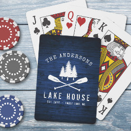 Rustic Lake House Boat Oars Trees Blue Wood Print Pokerkaarten