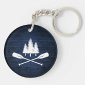 Rustic Lake House Boat Oars Trees Blue Wood Print Sleutelhanger (Achterkant)