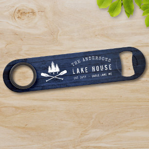 Rustic Lake House Boat Oars Trees Blue Wood Print Speed Flessenopener