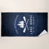 Rustic Lake House Boat Oars Trees Blue Wood Print Strandlaken (Voorkant)