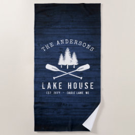 Rustic Lake House Boat Oars Trees Blue Wood Print Strandlaken