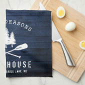 Rustic Lake House Boat Oars Trees Blue Wood Print Theedoek (Quarter Fold)