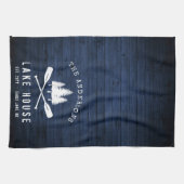 Rustic Lake House Boat Oars Trees Blue Wood Print Theedoek (Horizontaal)