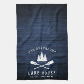 Rustic Lake House Boat Oars Trees Blue Wood Print Theedoek (Verticaal)