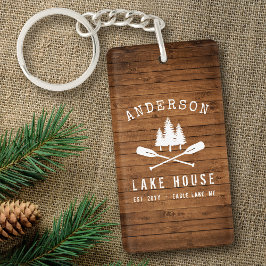 Rustic Lake House Boat Oars Trees Wood 2 Sided Sleutelhanger