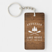 Rustic Lake House Boat Oars Trees Wood 2 Sided Sleutelhanger (Voorkant)