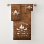 Rustic Lake House Boat Oars Trees Wood Print Bad Handdoek (Insitu)