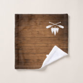 Rustic Lake House Boat Oars Trees Wood Print Bad Handdoek (Wasdoekje)