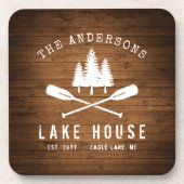 Rustic Lake House Boat Oars Trees Wood Print Bier Onderzetter (Voorkant)