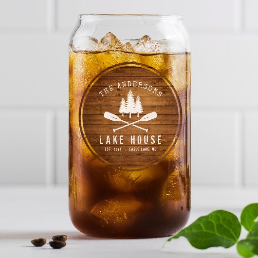 Rustic Lake House Boat Oars Trees Wood Print Blikvorm Glas