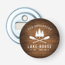 Rustic Lake House Boat Oars Trees Wood Print Button Flesopener
