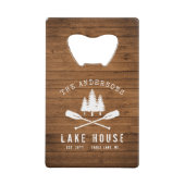 Rustic Lake House Boat Oars Trees Wood Print Creditkaart Flessenopener (Voorkant)