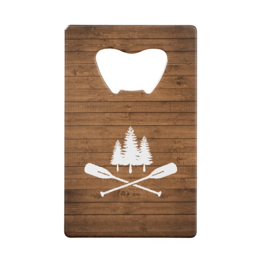 Rustic Lake House Boat Oars Trees Wood Print Creditkaart Flessenopener (Achterkant)