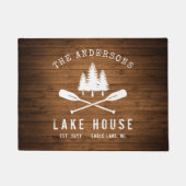 Rustic Lake House Boat Oars Trees Wood Print Deurmat (Voorkant)