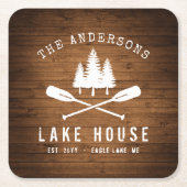 Rustic Lake House Boat Oars Trees Wood Print Kartonnen Onderzetters (Voorkant)