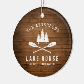 Rustic Lake House Boat Oars Trees Wood Print Keramisch Ornament (Links)