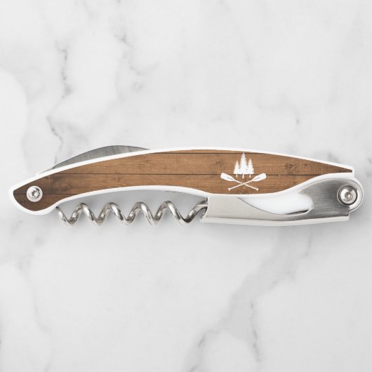 Rustic Lake House Boat Oars Trees Wood Print Kurkentrekker (Achterkant)