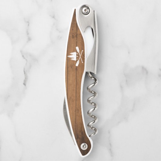 Rustic Lake House Boat Oars Trees Wood Print Kurkentrekker (Achterkant)