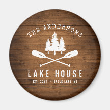 Rustic Lake House Boat Oars Trees Wood Print