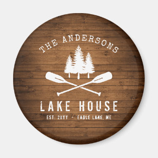 Rustic Lake House Boat Oars Trees Wood Print Magneet