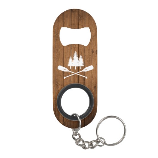 Rustic Lake House Boat Oars Trees Wood Print Mini Flessenopener (Achterkant)