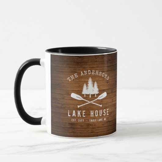 Rustic Lake House Boat Oars Trees Wood Print Mok (Links)