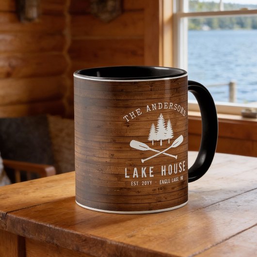 Rustic Lake House Boat Oars Trees Wood Print Mok